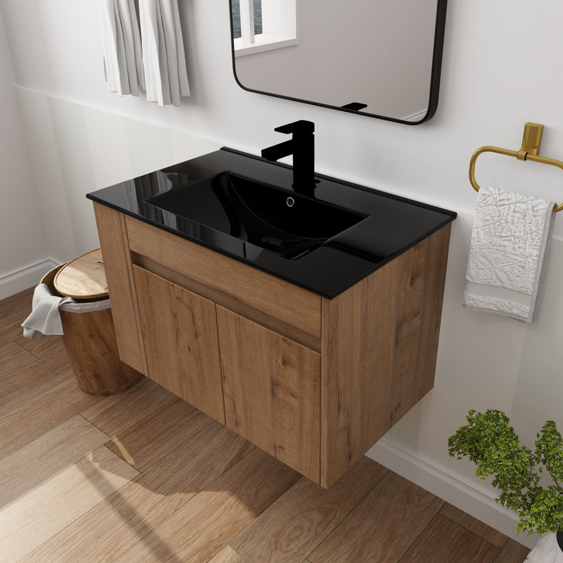 30 Inch Bathroom Vanity With Black Ceramic Basin and Adjust Open Shelf(KD-PACKING)