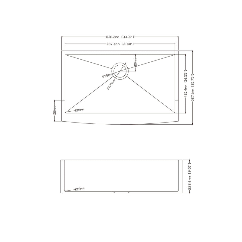 33-inch Farmhouse Kitchen Sink,Single Bowl Stainless Steel  18 Gauge