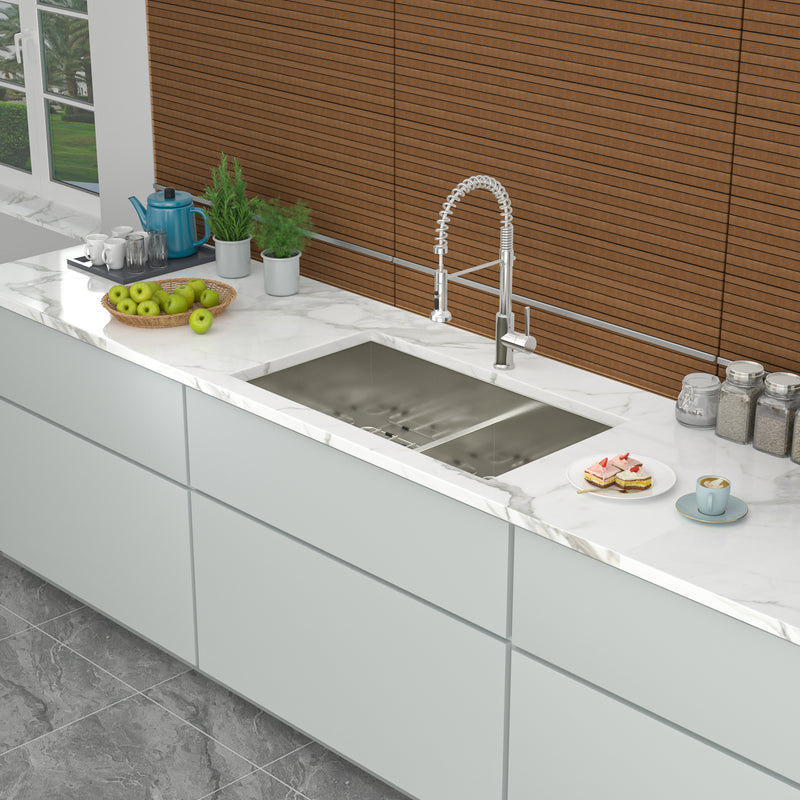 Double Bowl(50/50) Undermount Sink- 33"x19" Double Bowl Kitchen Sink 16 Gauge with Two 10" Deep Basin