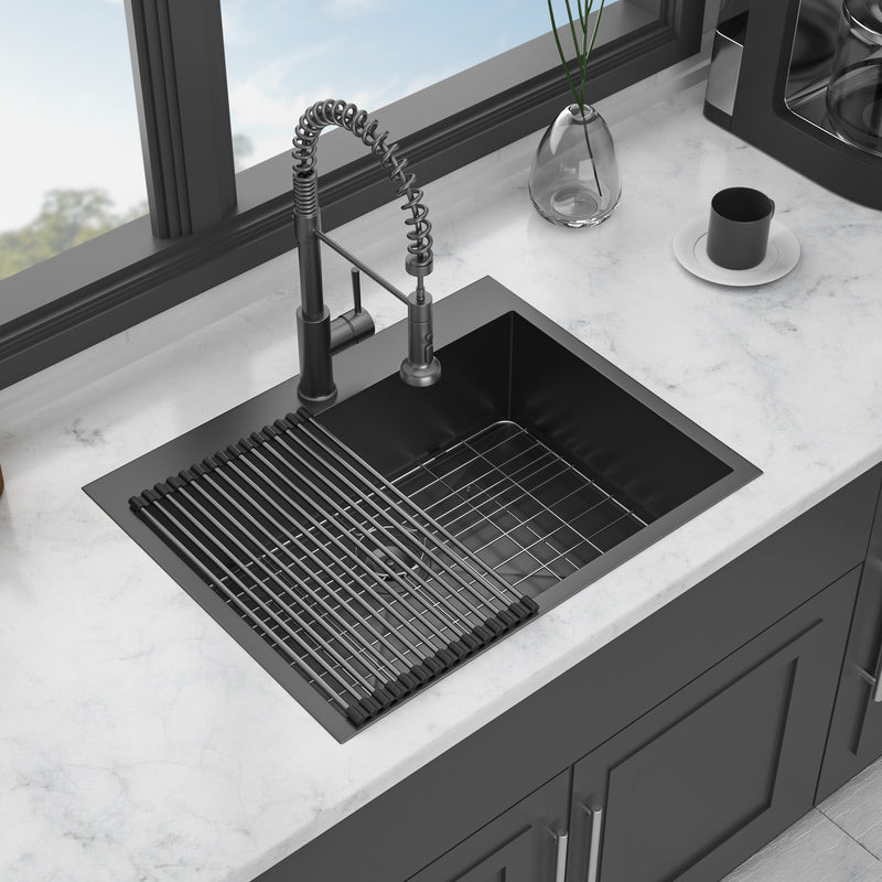 28 Kitchen Sink Drop In - 28x22 Gunmetal Black Drop In Topmount 18 Gauge Stainless Steel Kitchen Sink