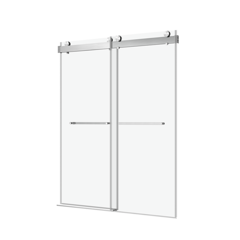 Elan 56 to 60 in. W x 76 in. H Sliding Frameless Soft-Close Shower Door with Premium 3/8 Inch (10mm) Thick Tampered Glass in Brushed Nickel 23D02-60BN