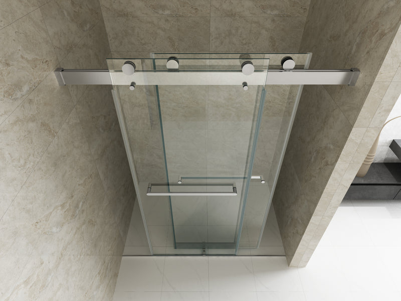 Elan 68 to 72 in. W x 76 in. H Sliding Frameless Soft-Close Shower Door with Premium 3/8 Inch (10mm) Thick Tampered Glass in Chrome 
 23D02-72C