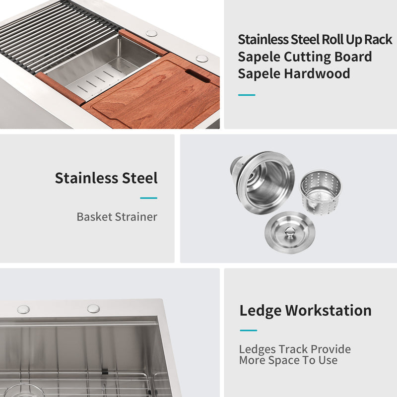 30 Farmhouse Sink Workstation - 30 Inch Kitchen Sink Stainless Steel 16 gauge Apron Front Kitchen Sink