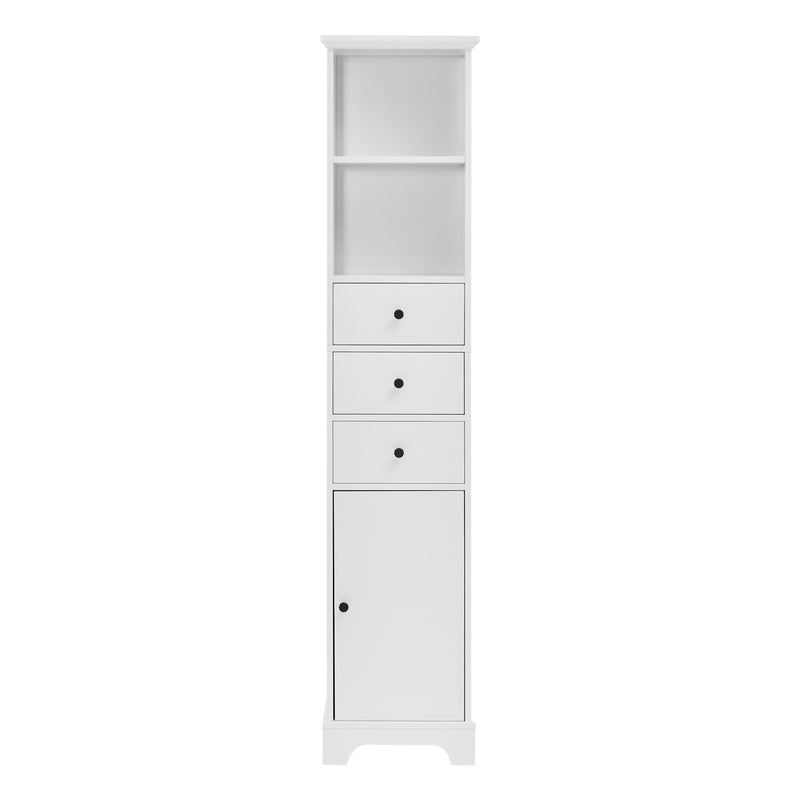 White Tall Bathroom Cabinet, Freestanding Storage Cabinet with 3 Drawers and Adjustable Shelf, MDF Board with Painted Finish