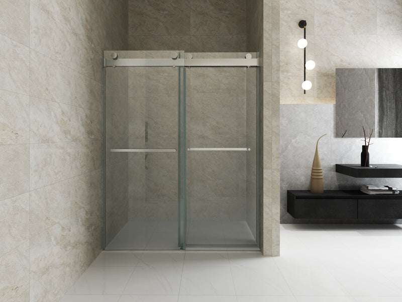 Elan 44 to 48 in. W x 76 in. H Sliding Frameless Soft-Close Shower Door with Premium 3/8 Inch (10mm) Thick Tampered Glass in Chrome 
 23D02-48C