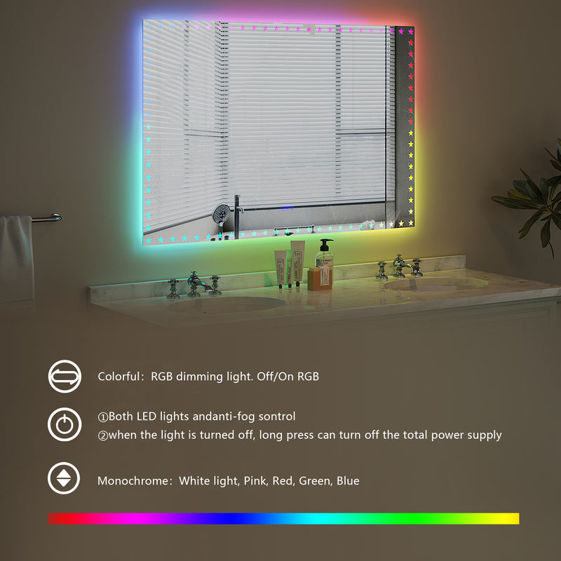 60X40 inch LED Bathroom Mirror with Lights Backlit RGB Color Changing Lighted Mirror for Bathroom Wall Dimmable Anti-Fog Memory Rectangular Vanity Mirror (RGB Multicolor Backlit + Front-Lighted