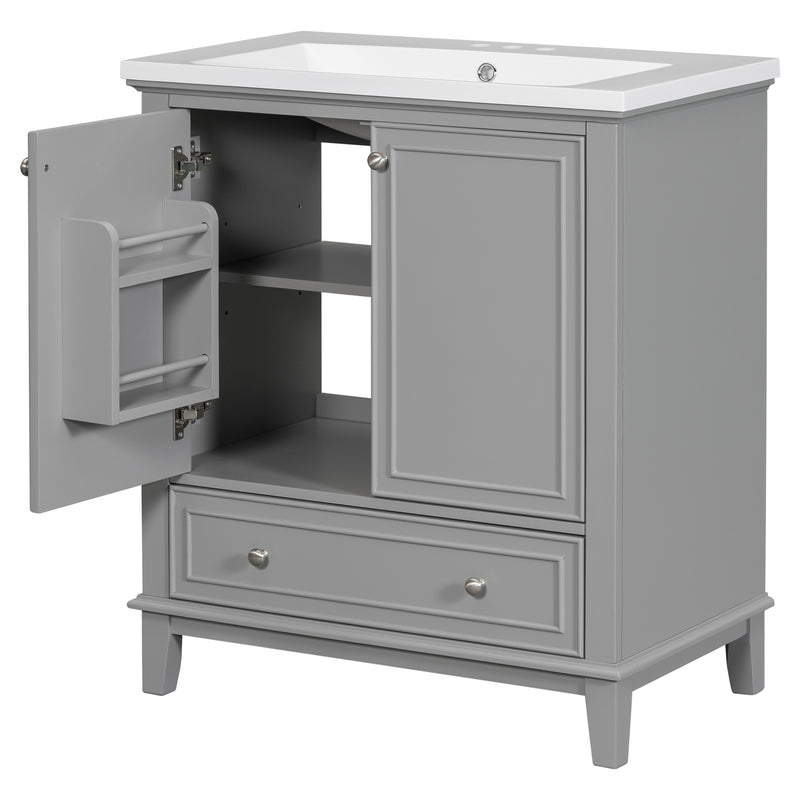 30" Bathroom Vanity with Sink Combo, Multi-functional Bathroom Cabinet with Doors and Drawer, Solid Frame and MDF Board, Grey