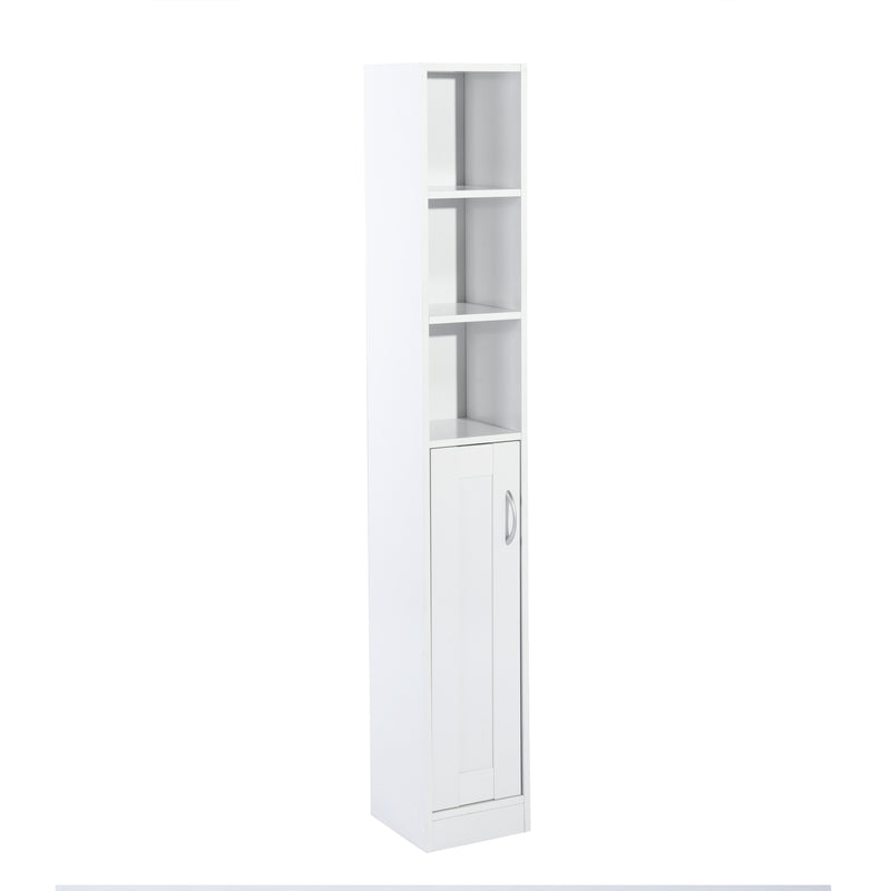 White Bathroom Storage Cabinet with Shelf Narrow Corner Organizer Floor Standing (H63 6 Shelves 1 Door)