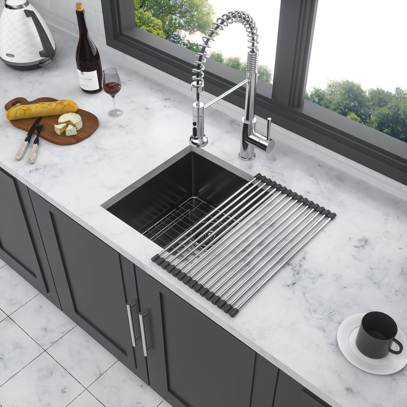 Gunmetal Black Kitchen Sink - 15"x 17"x 10" Undermount Singel Bowl Kitchen basin 16 Gauge Stainless Steel with 10 Inch Deep