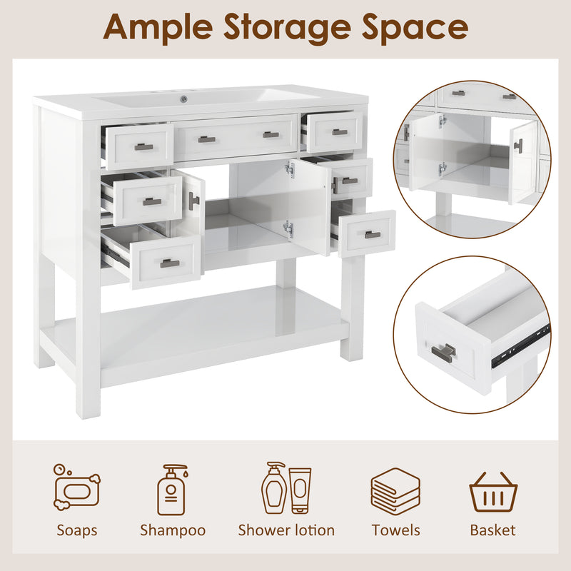 36'' Bathroom Vanity with Top Sink, Modern Bathroom Storage Cabinet with 2 Soft Closing Doors and 6 Drawers, Single Sink Bathroom Vanity