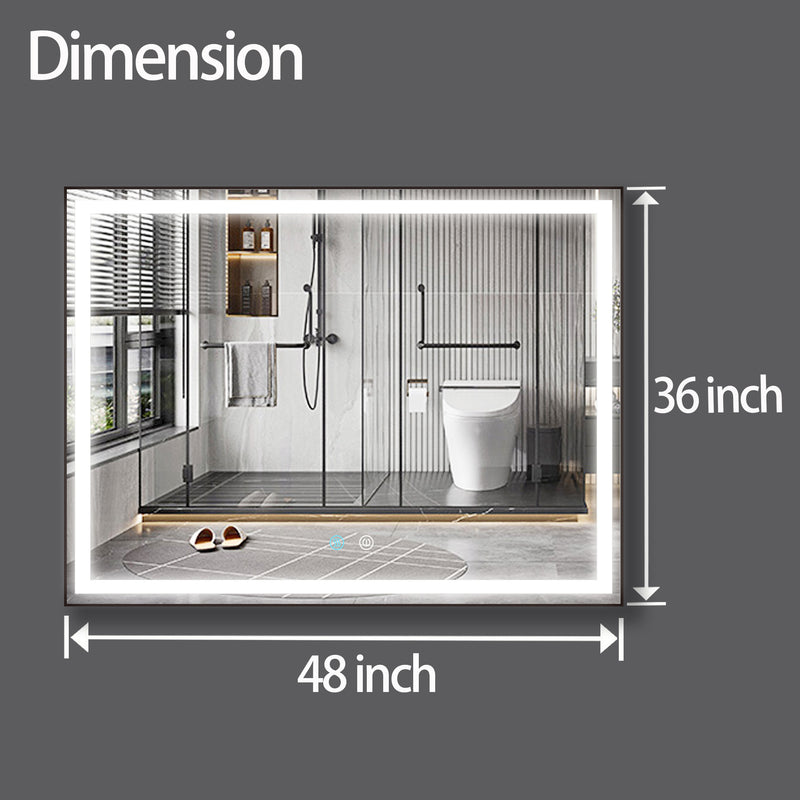 48 x 36 LED Mirror for Bathroom, LED Vanity Mirror, Adjustable 3 Color, Dimmable Vanity Mirror with Lights, Anti-Fog, Touch Control Wall Mounted Bathroom Mirror,Vertical