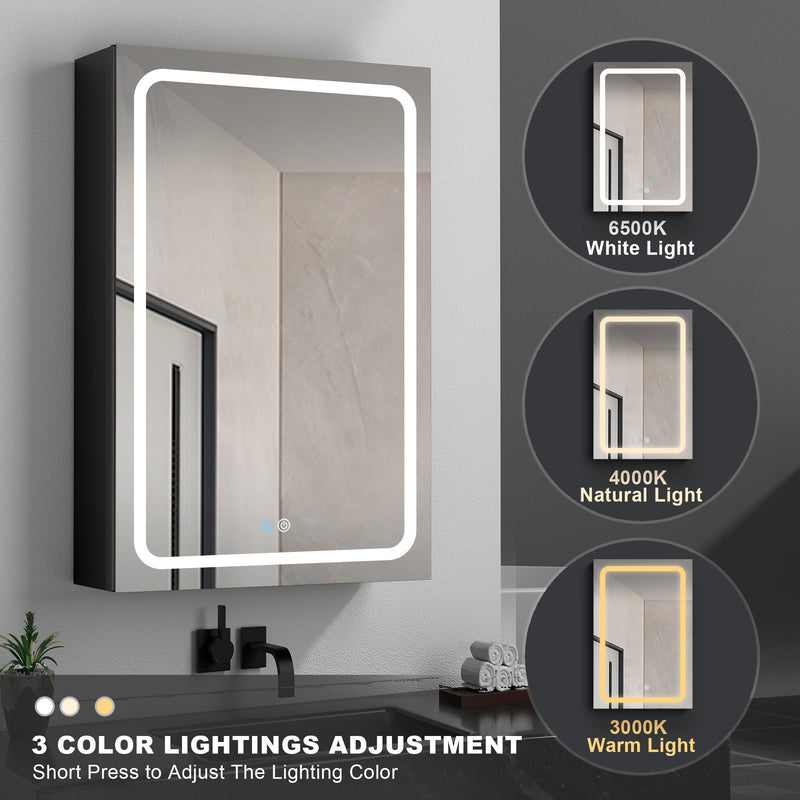 30x30 Inch LED Bathroom Medicine Cabinet Surface Mount Double Door Lighted Medicine Cabinet, Medicine Cabinets for Bathroom with Mirror Defogging Dimmer Black