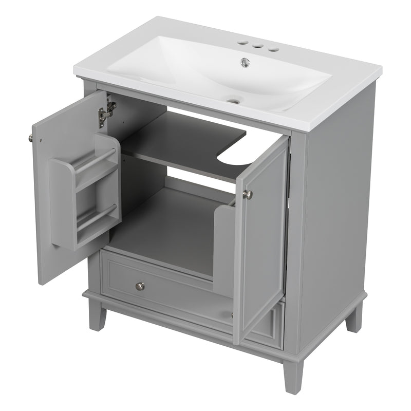 30" Bathroom Vanity with Sink Combo, Multi-functional Bathroom Cabinet with Doors and Drawer, Solid Frame and MDF Board, Grey