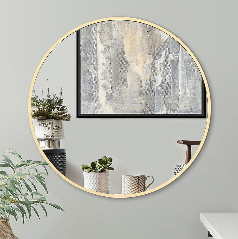 Gold 32 Inch Metal Round Bathroom Mirror