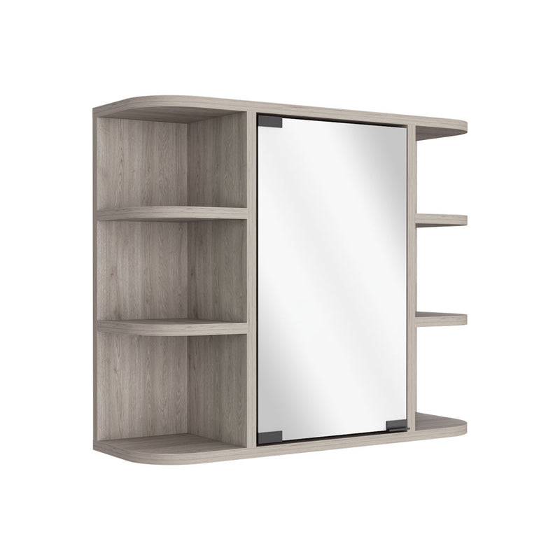 Medicine Cabinet Milano, Six External Shelves Mirror, Light Gray Finish