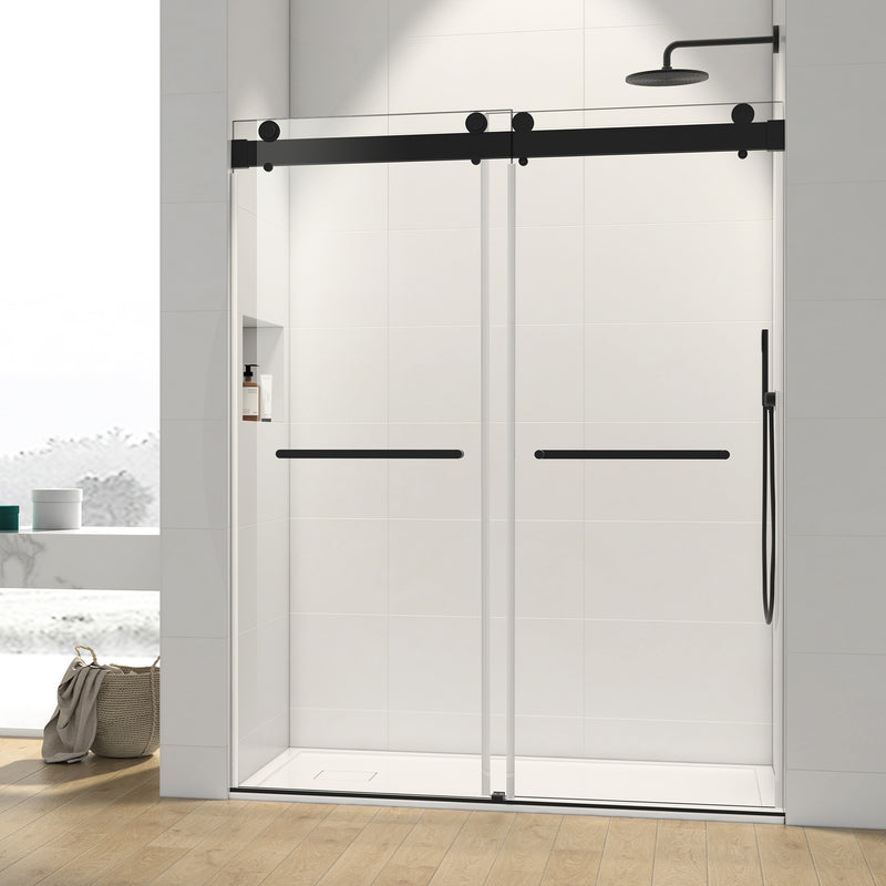 72*76" Double Sliding Frameless Shower Door Matte Black With Buffer