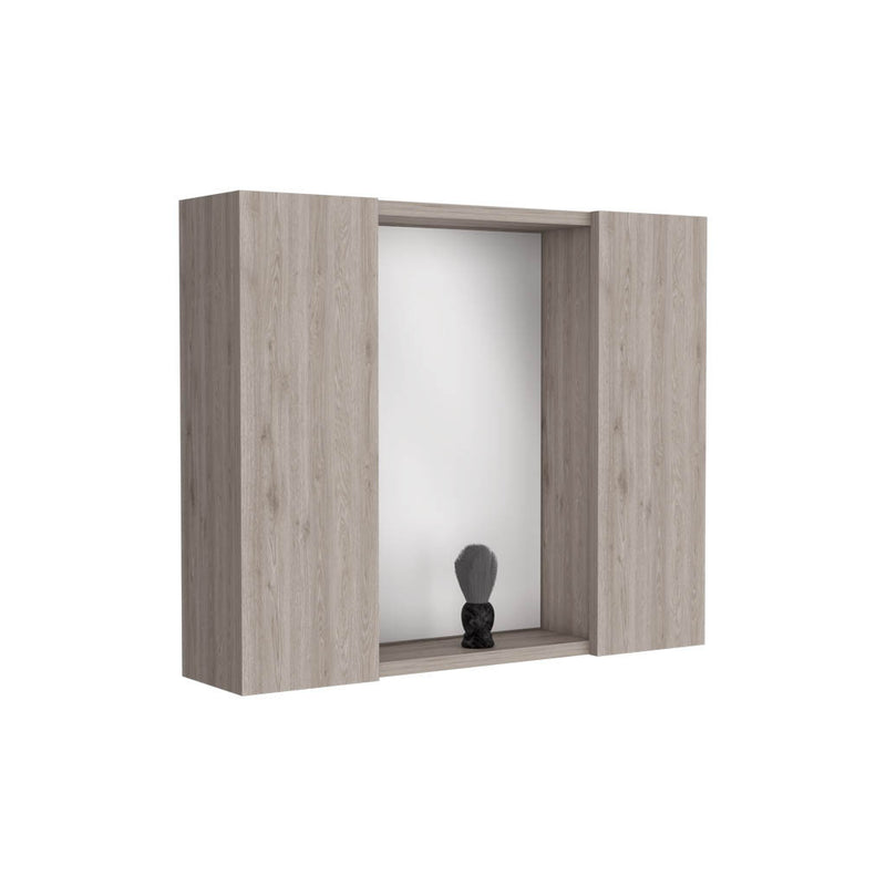 Medicine Cabinet Hops, Double Door, Mirror, One External Shelf, Light Gray Finish