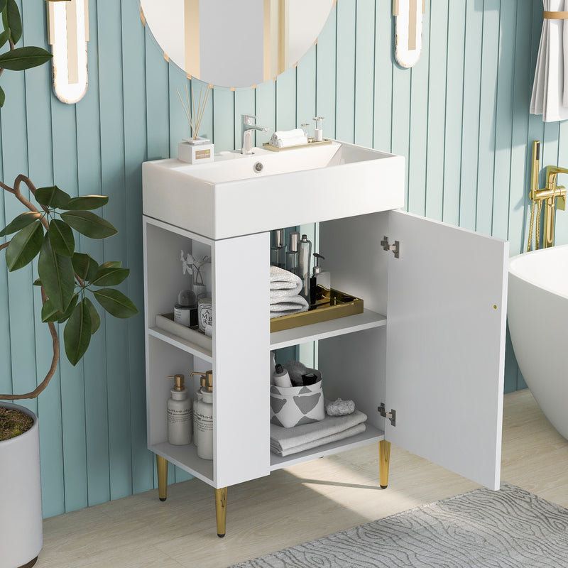 21.6" white Bathroom vanity, Combo Cabinet, Bathroom Storage Cabinet, Single Ceramic Sink, Left side storage