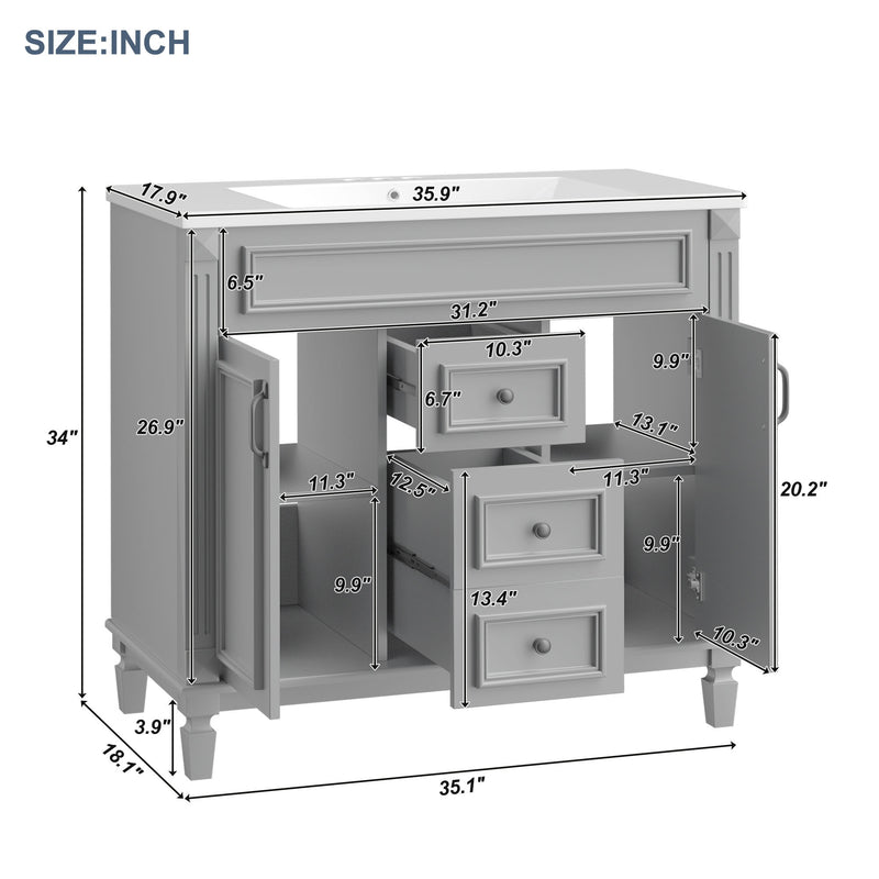 36'' Bathroom Vanity with Top Sink, Modern Bathroom Storage Cabinet with 2 Soft Closing Doors and 2 Drawers, Single Sink Bathroom Vanity