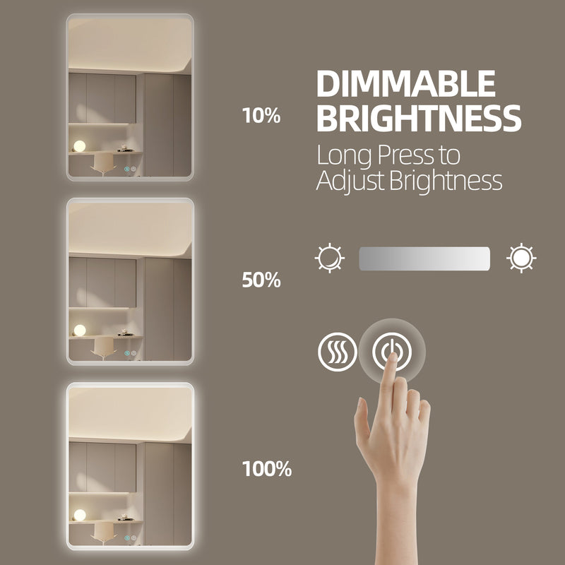 30 x 36 LED Mirror for Bathroom, LED Vanity Mirror, Adjustable 3 Color, Dimmable Vanity Mirror with Lights, Anti-Fog, Touch Control Wall Mounted Bathroom Mirror,Vertical