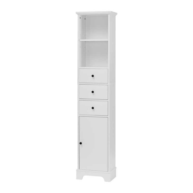 White Tall Bathroom Cabinet, Freestanding Storage Cabinet with 3 Drawers and Adjustable Shelf, MDF Board with Painted Finish