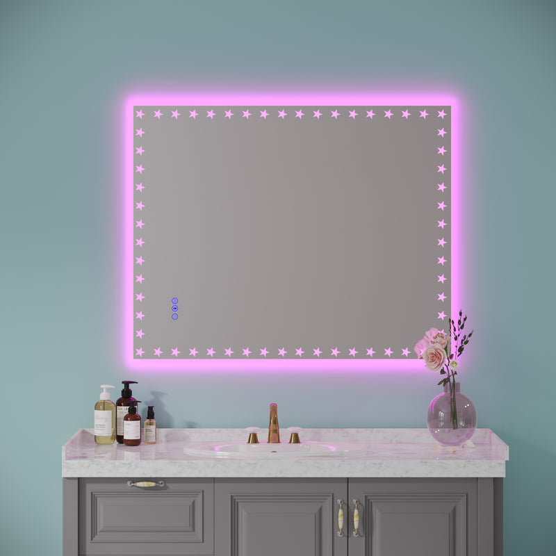 40×32  inch LED Bathroom Mirror with Lights Backlit RGB Color Changing Lighted Mirror for Bathroom Wall Dimmable Anti-Fog Memory Rectangular Vanity Mirror (RGB Multicolor Backlit + Front-Lighted )