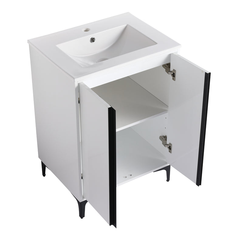 24" Freestanding Bathroom Vanity With Ceramic Sink-BVB06724WH-G-BL9060B