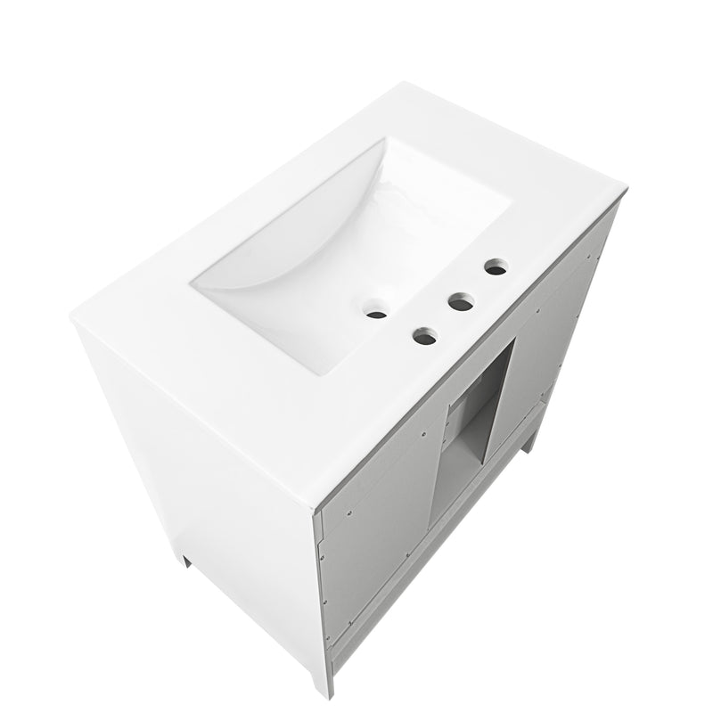 30" Bathroom Vanity with Sink, Multi-functional Bathroom Cabinet with Doors and Drawers, Solid Frame and MDF Board, White