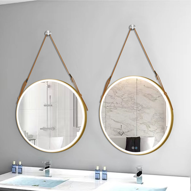 Bathroom LED Mirror 24 Inch Round Bathroom Mirror with Lights Smart 3 Lights Dimmable Illuminated Bathroom Mirror Wall Mounted Large LED Mirror Anti-Fog Lighted Vanity Mirror