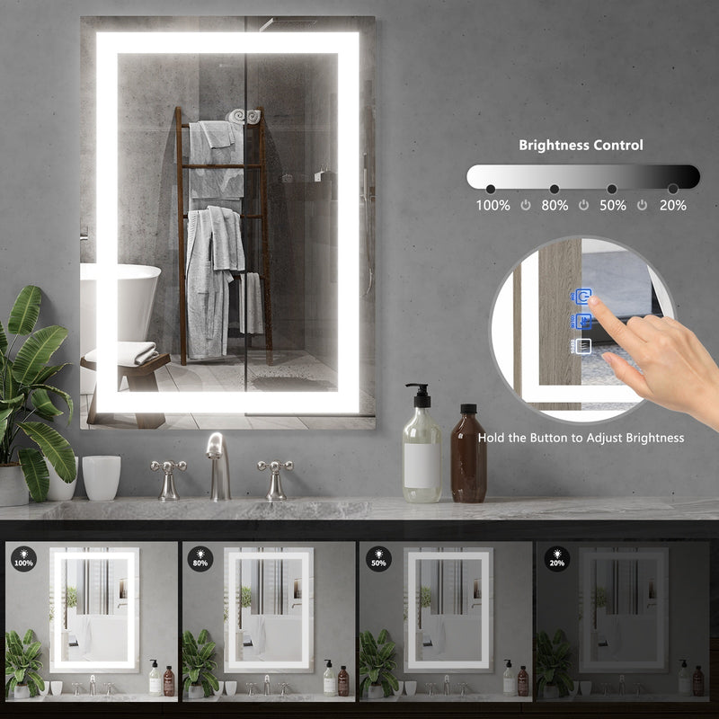 LED Mirror for Bathroom 24x40 with Lights, Anti-Fog, Dimmable, Backlit + Front Lit, Lighted Bathroom Vanity Mirror for Wall, Memory Function, Tempered Glass