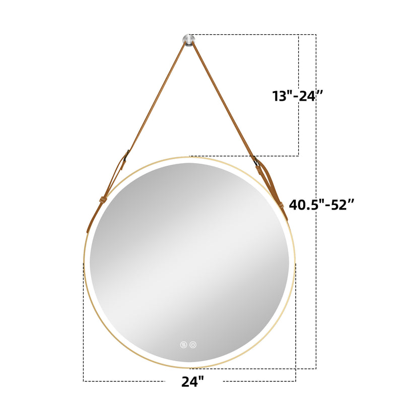 Bathroom LED Mirror 24 Inch Round Bathroom Mirror with Lights Smart 3 Lights Dimmable Illuminated Bathroom Mirror Wall Mounted Large LED Mirror Anti-Fog Lighted Vanity Mirror