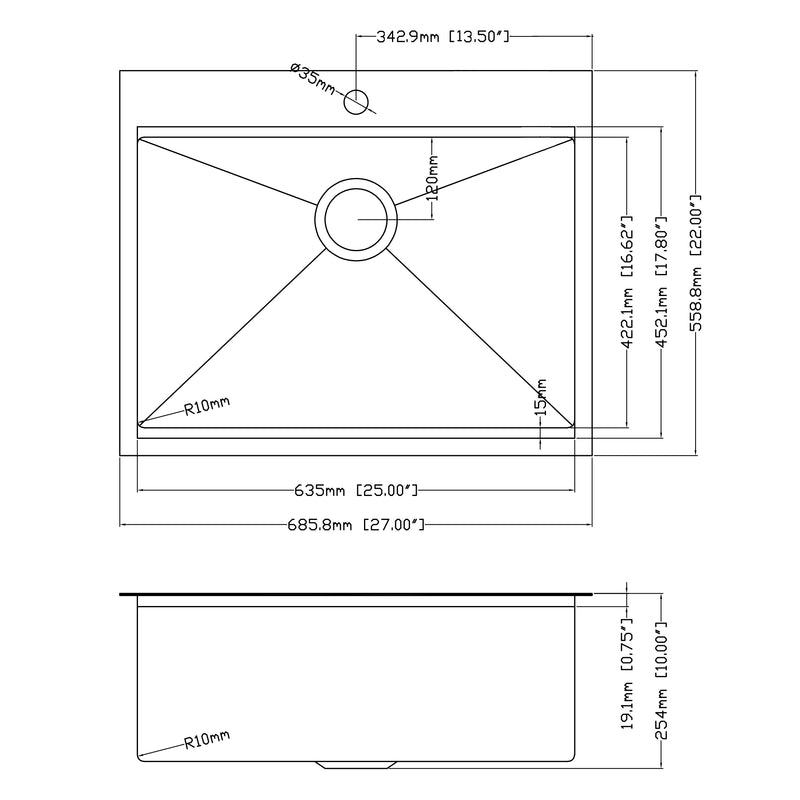 27" x 22" Drop In Kitchen Sink Gunmetal Black,  16 Gauge Stainless Steel Workstation Sink