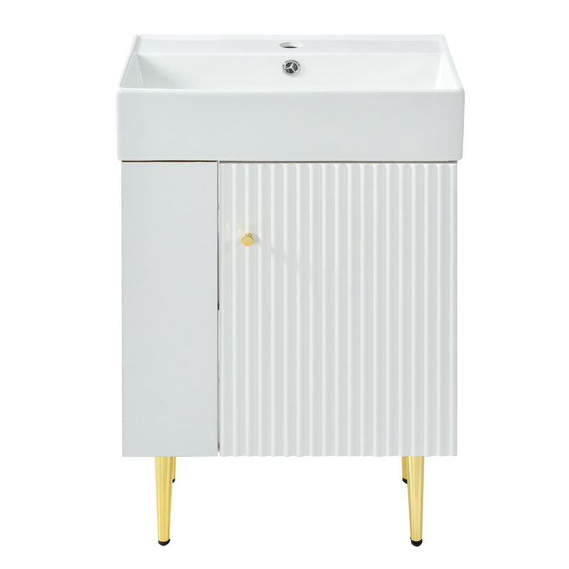 21.6" white Bathroom vanity, Combo Cabinet, Bathroom Storage Cabinet, Single Ceramic Sink, Left side storage