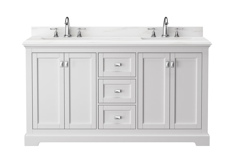 Vanity Sink Combo featuring a Marble Countertop, Bathroom Sink Cabinet, and Home Decor Bathroom Vanities - Fully Assembled White 60-inch Vanity with Sink 23V02-60WH