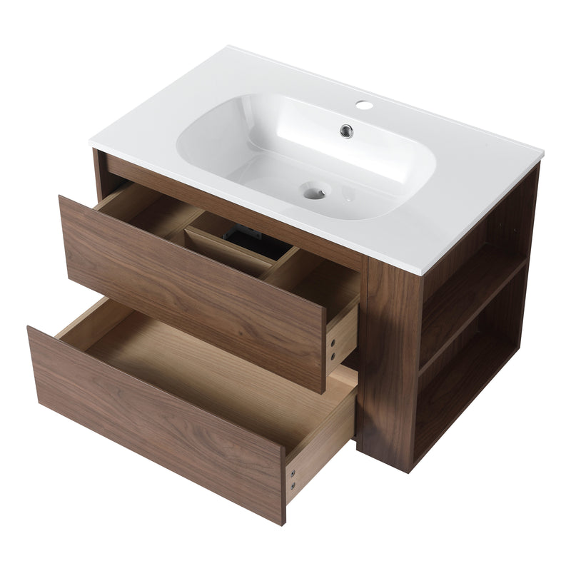 30" Wall Mounting Bathroom Vanity With Gel Sink, Soft Close Drawer