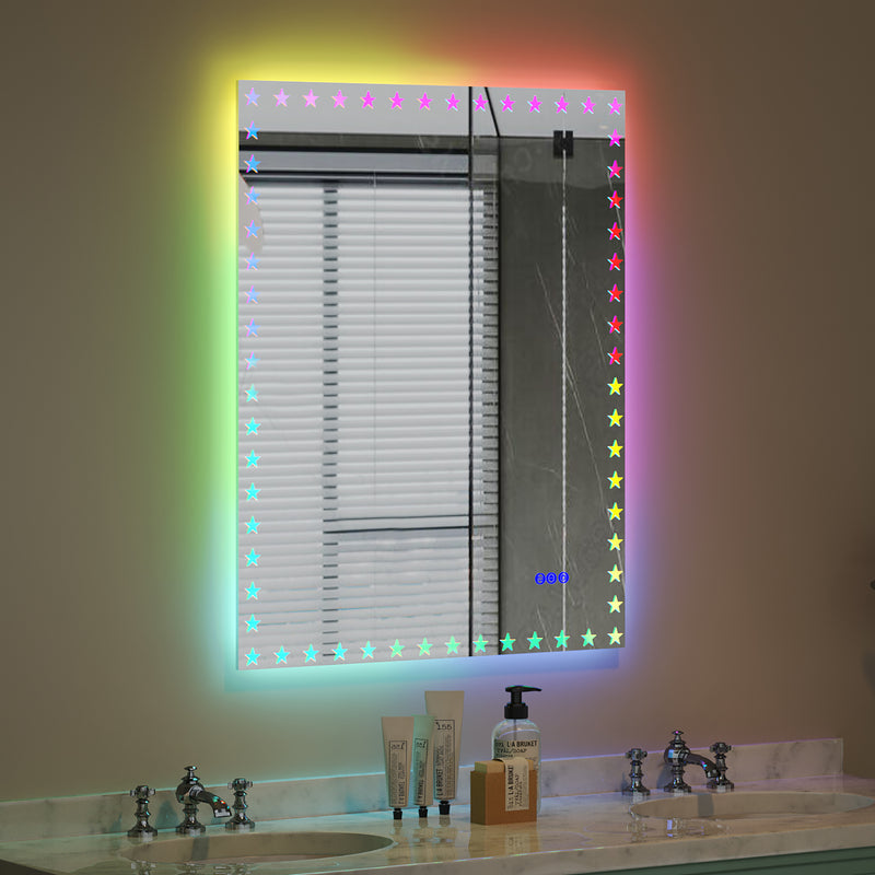 40×32  inch LED Bathroom Mirror with Lights Backlit RGB Color Changing Lighted Mirror for Bathroom Wall Dimmable Anti-Fog Memory Rectangular Vanity Mirror (RGB Multicolor Backlit + Front-Lighted )