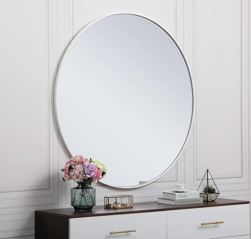 Silver 39 Inch Metal Round Bathroom Mirror