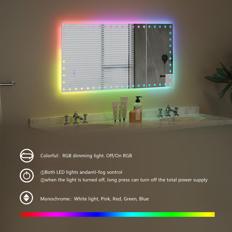 48X24 inch LED Bathroom Mirror with Lights Backlit RGB Color Changing Lighted Mirror for Bathroom Wall Dimmable Anti-Fog Memory Rectangular Vanity Mirror (RGB Multicolor Backlit + Front-Lighted