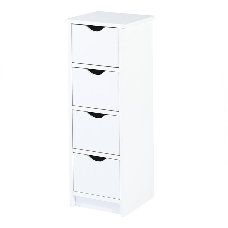 Floor Cabinet, Wooden Side Storage Organizer, 4 Drawers Free-Standing Cabinet for Bathroom/Hallway/Living Room, White