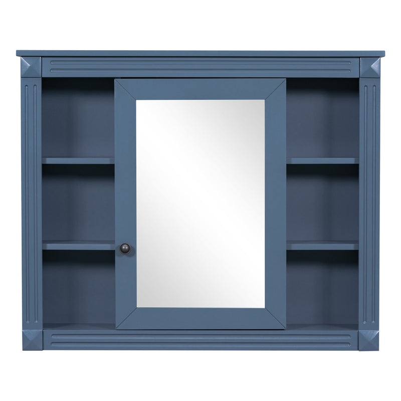 35'' x 28'' Royal Blue Wall Mounted Bathroom Storage Cabinet, Modern Bathroom Wall Cabinet with Mirror, Mirror Cabinet with 6 Open Shelves (Not Include Bathroom Vanity )