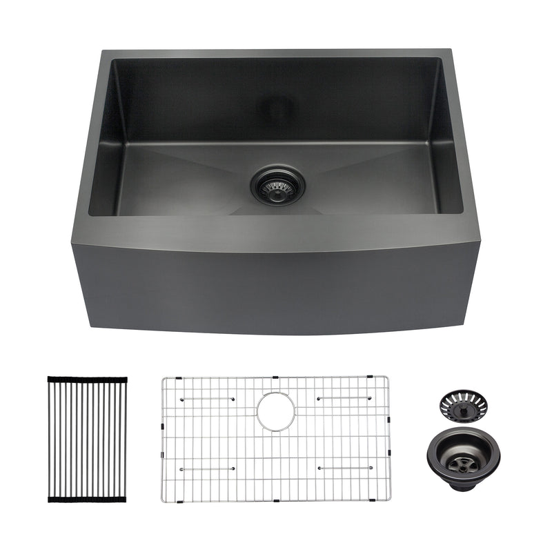 27 Gunmetal Black Farmhouse Sink - 27*21*10 Inch Kitchen Sink Stainless Steel 16 gauge Apron Front Kitchen Sink