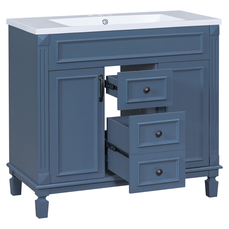 36'' Bathroom Vanity without Top Sink, Royal Blue Cabinet only, Modern Bathroom Storage Cabinet with 2 Soft Closing Doors and 2 Drawers(NOT INCLUDE BASIN SINK)