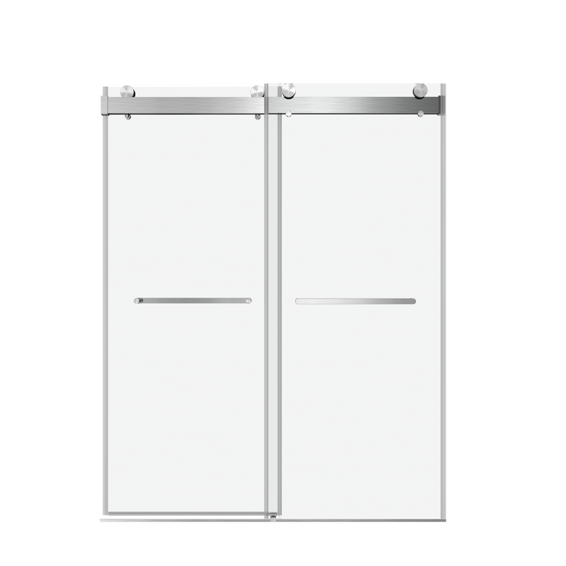 60" W x 76" H Double Sliding Frameless Soft-Close Shower Door with Premium 3/8 Inch (10mm) Thick Tampered Glass in Brushed Nickel  22D02-60BN