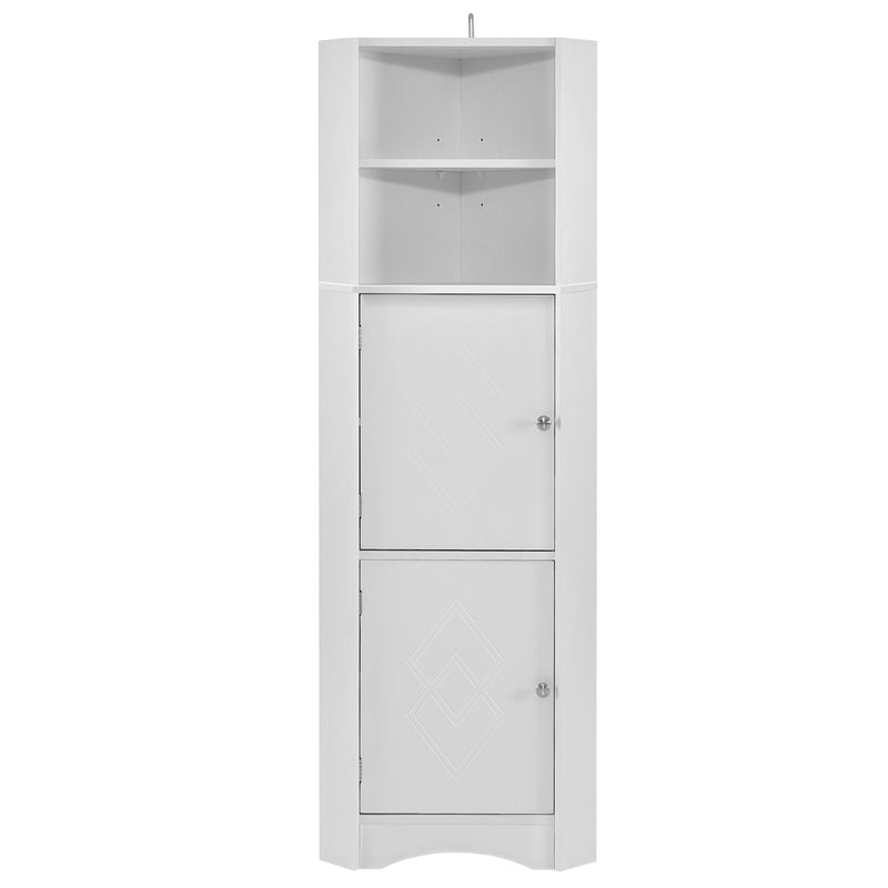 Tall Bathroom Corner Cabinet, Freestanding Storage Cabinet with Doors and Adjustable Shelves, MDF Board, White