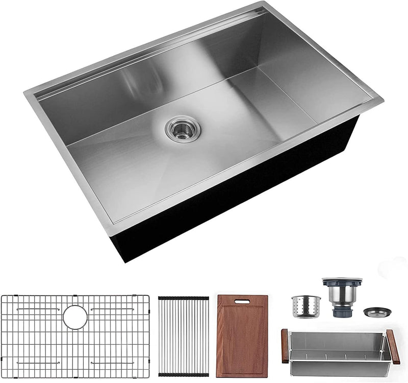 32 x 18 inch Undermount Workstation Sink, Stainless Steel Single Bowl Kitchen Sink 18 Gauge