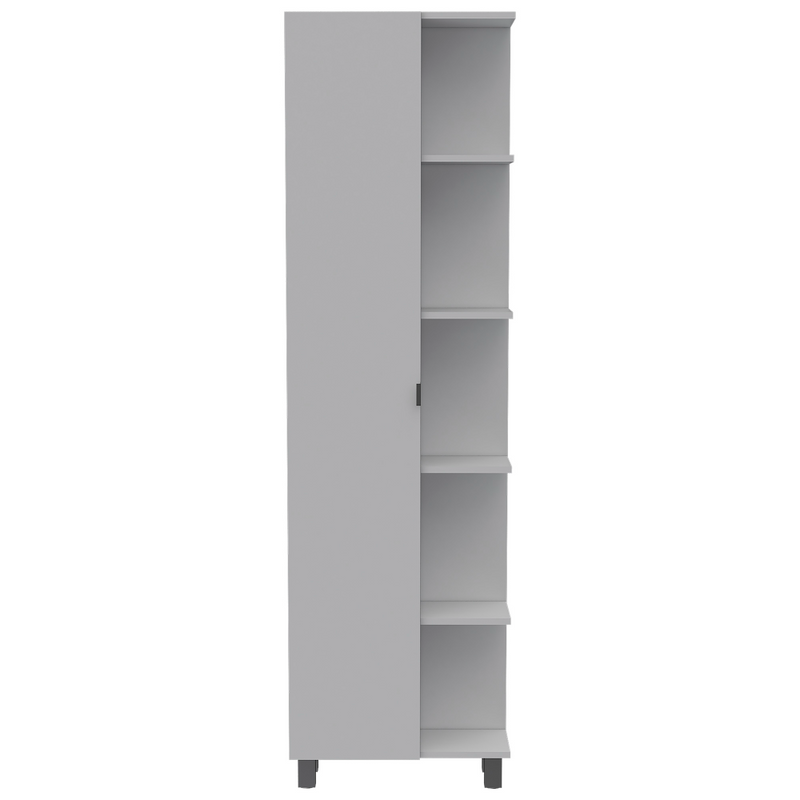 Urano Corner Linen Cabinet, Five External Shelves, Single Door, Four Interior Shelves -White