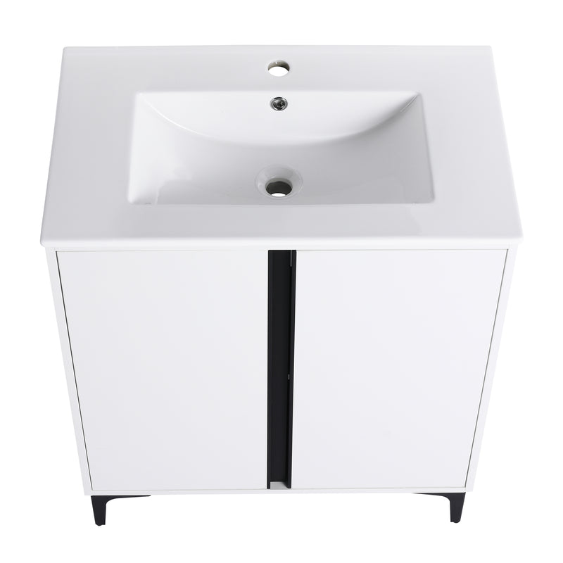 30" Freestanding Bathroom Vanity With Ceramic Sink-BVB06730WH-BL9075B