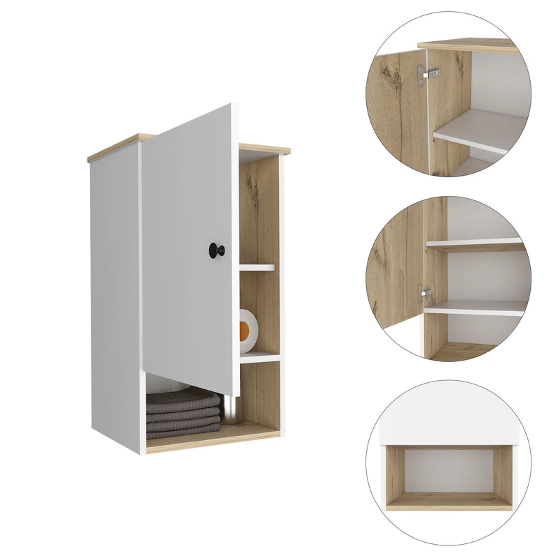 Medicine Cabinet Porto, Two Internal Shelves, Light Oak / White Finish