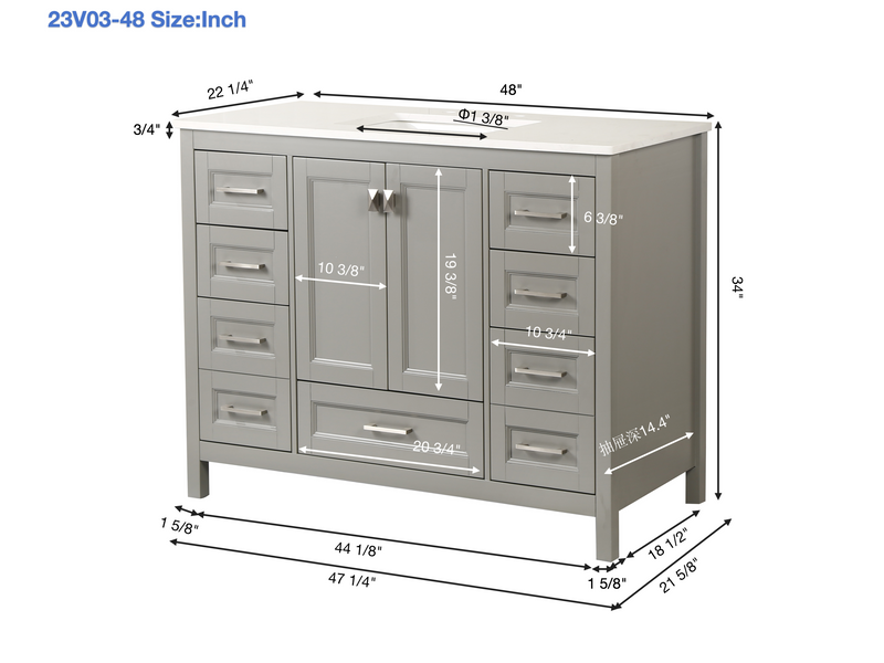 Vanity Sink Combo featuring a Marble Countertop, Bathroom Sink Cabinet, and Home Decor Bathroom Vanities - Fully Assembled White 48-inch Vanity with Sink 23V03-48WH