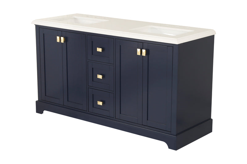 Vanity Sink Combo featuring a Marble Countertop, Bathroom Sink Cabinet, and Home Decor Bathroom Vanities - Fully Assembled Blue 60-inch Vanity with Sink 23V02-60NB